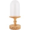 Vaso a campana in vetro Clayre & Eef base in legno Ø14x34cm trasparente marrone stile country