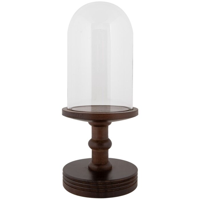 Vaso a campana in vetro Clayre & Eef base in legno Ø14x34cm trasparente marrone stile country