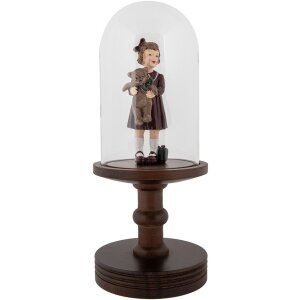 Vaso a campana in vetro Clayre & Eef base in legno Ø14x34cm trasparente marrone stile country