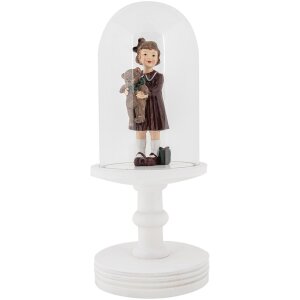 Vaso a campana in vetro Clayre & Eef Ø14x34cm bianco stile country con base in legno