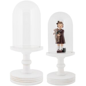 Vaso a campana in vetro Clayre & Eef Ø14x34cm bianco stile country con base in legno
