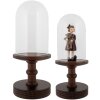 Vaso a campana in vetro Clayre & Eef base in legno Ø17x40cm vetro stile country marrone