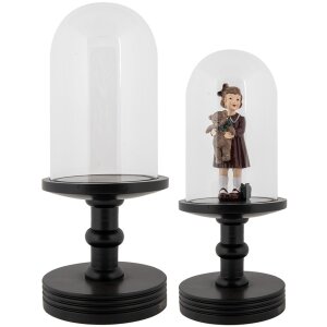 Clayre & Eef Vaso a campana in vetro Ø17x40cm Trasparente con base in legno nero