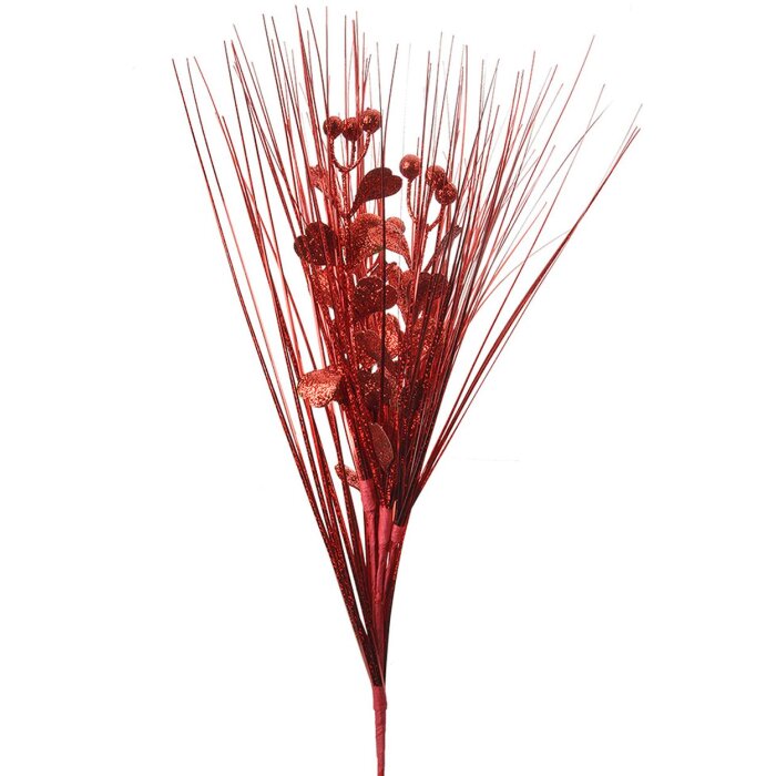 Clayre & Eef Ramo decorativo rosso 78 cm Pianta artificiale glitterata per decorazioni festive