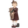 Figurina decorativa Clayre & Eef Bambino con orsacchiotto marrone verde 6x5x15 cm