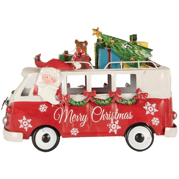 Clayre & Eef 6Y5855 Modello di autobus LED Rosso Bianco 31x15x21 cm Funzionamento a batteria
