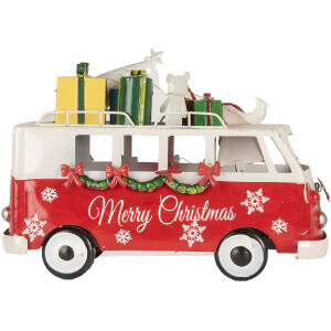 Clayre & Eef 6Y5855 Modello di autobus LED Rosso Bianco 31x15x21 cm Funzionamento a batteria