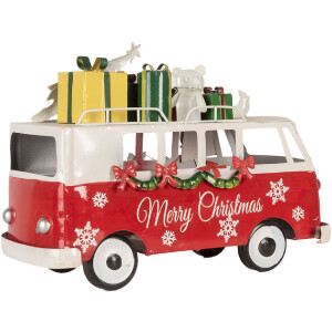 Clayre & Eef 6Y5855 Modello di autobus LED Rosso Bianco 31x15x21 cm Funzionamento a batteria