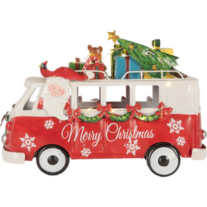 Clayre & Eef 6Y5855 Modello di autobus LED Rosso Bianco 31x15x21 cm Funzionamento a batteria