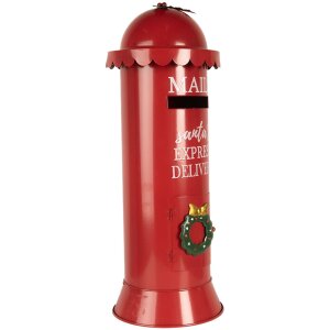 Clayre & Eef 6Y5859 Cassetta delle lettere rossa Ø19x52cm Babbo Natale Consegna rapida