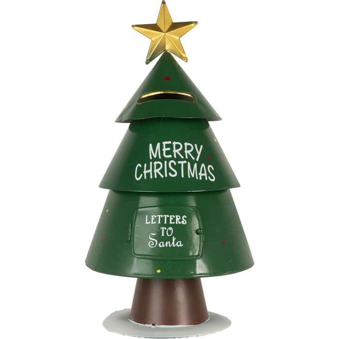 Clayre & Eef Cassetta delle lettere di Natale Lettere a Babbo Natale verde Ø18x35cm