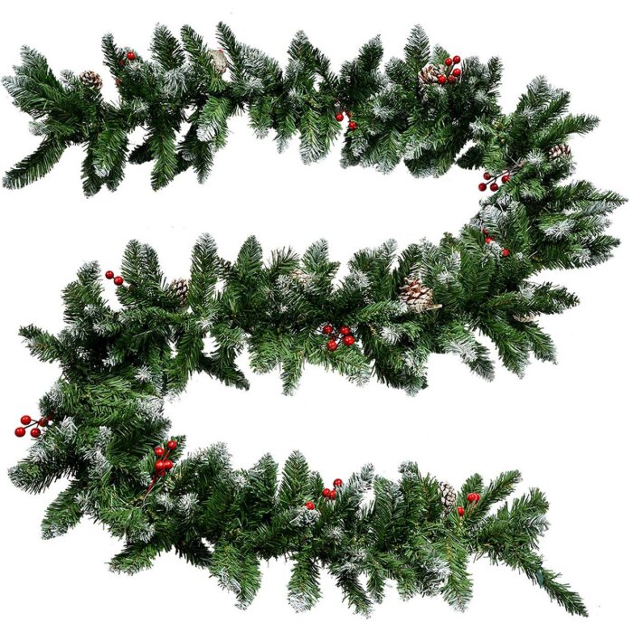 Ghirlanda decorativa Clayre & Eef Verde Rosso 270x7x7 cm Stile Country Natale