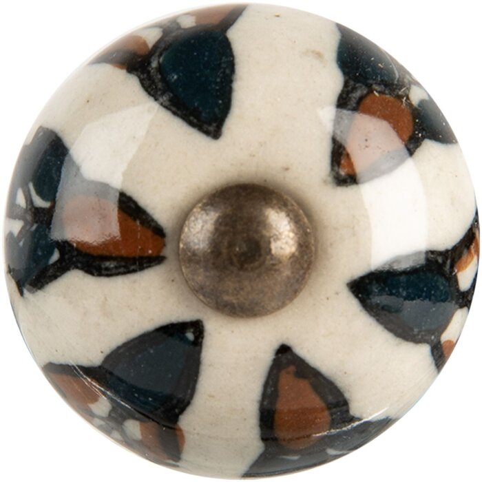 Clayre & Eef Pomello per porta in ceramica Ø 3x3 cm Beige Nero Vintage