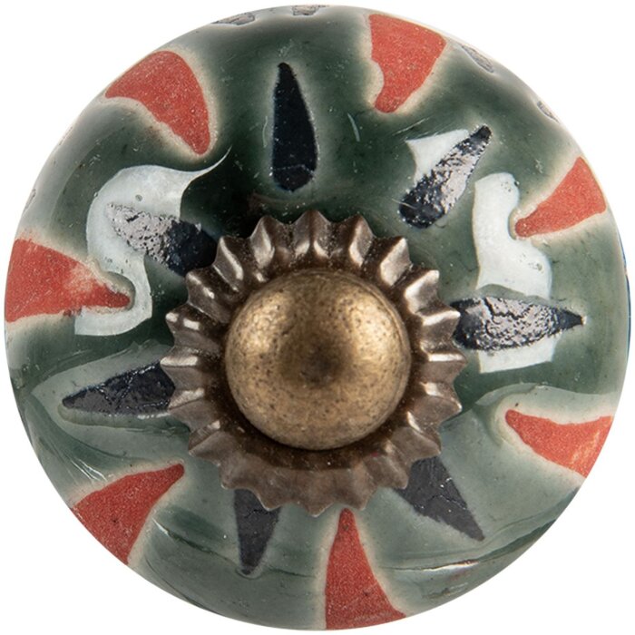 Pomello per porta Clayre & Eef in ceramica Ø 3x3 cm boho verde arancio floreale