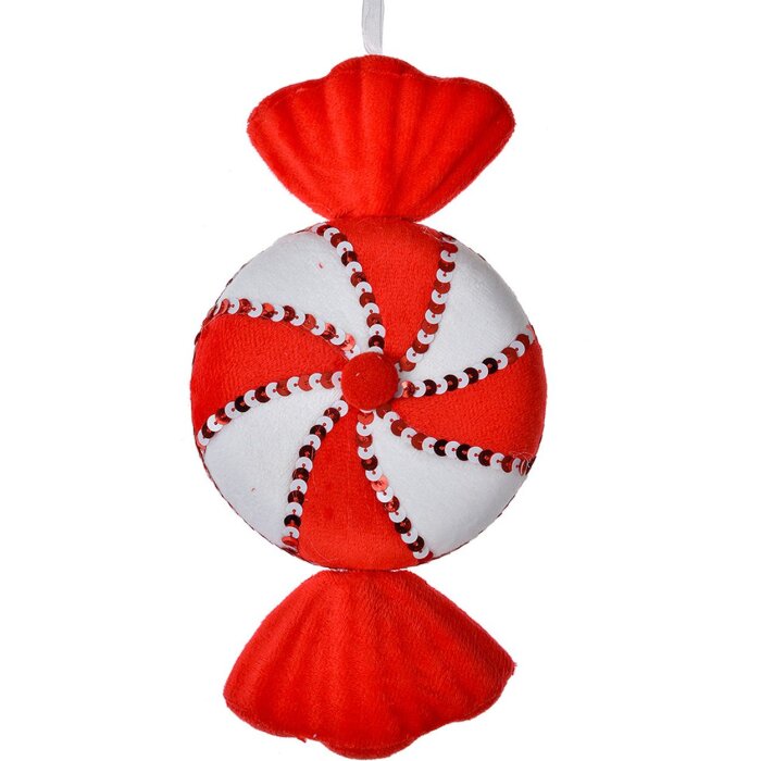 Targhetta natalizia Clayre & Eef rosso candy bianco 13x5x25 cm
