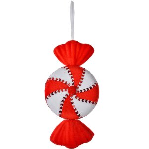 Targhetta natalizia Clayre & Eef rosso candy bianco 13x5x25 cm