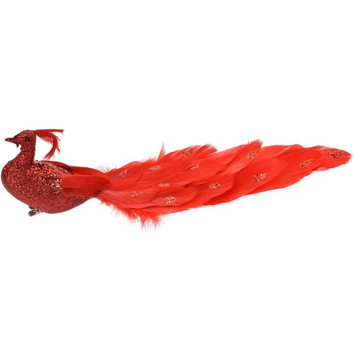 Uccello decorativo Clayre & Eef Rosso 30x9x9 cm con clip Plastica Natale