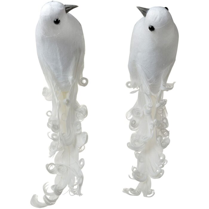 Uccelli decorativi Clayre & Eef Bianco Set di 2 19x9x10 cm Plastica