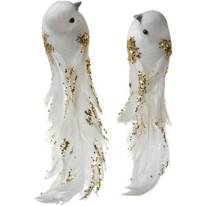 Uccello decorativo Clayre & Eef Set di 2 oro bianco...