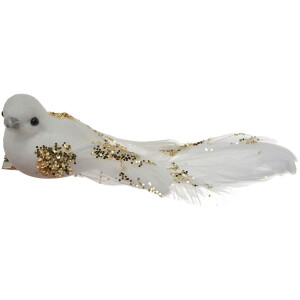 Uccello decorativo Clayre & Eef Set di 2 oro bianco 15x8x5 cm plastica glitterata