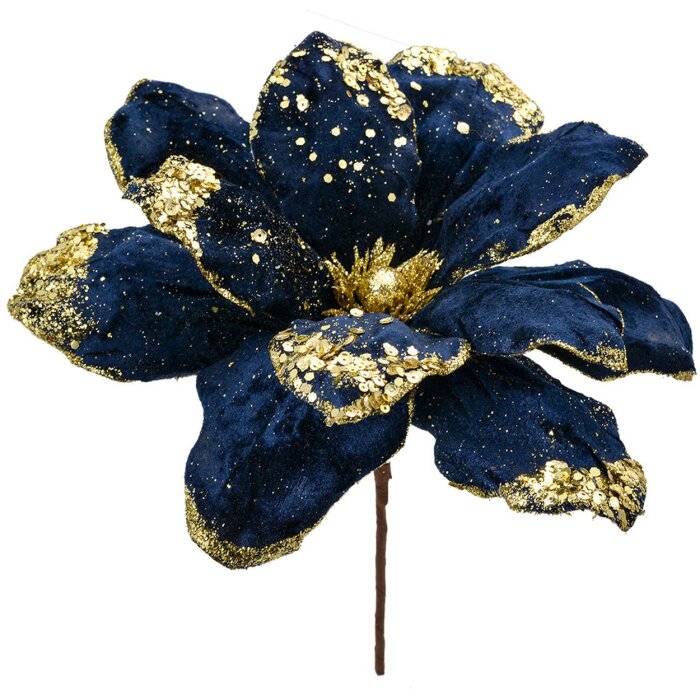 Clayre & Eef 66149 Decorazione natalizia Fiore Blu Oro Ø24x27 cm