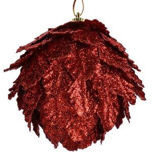 Clayre & Eef decorazione natalizia fiore rosso set di 3 Ø 8x8 cm plastica