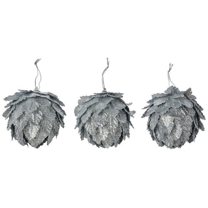Clayre & Eef decorazione natalizia set di 3 fiori argento Ø 8x8 cm