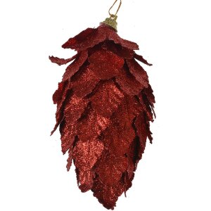 Clayre & Eef Set di pigne di abete 3pcs rosso Ø7x13cm Decorazione natalizia in plastica