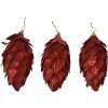 Clayre & Eef Set di pigne di abete 3pcs rosso Ø7x13cm Decorazione natalizia in plastica