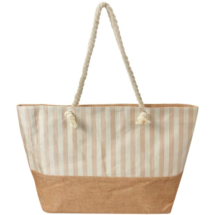 Juleeze JZBG0317 Borsa Marrone Beige 55x1x36 cm manici in cotone a righe