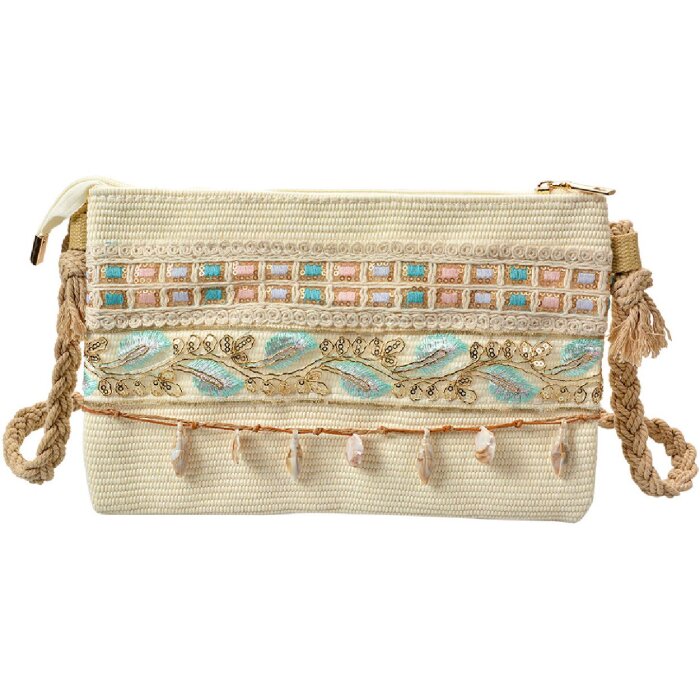 Juleeze JZBG0320 Borsa beige 30x3x18 cm Pochette Boho con ricamo