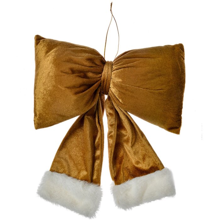 Clayre & Eef 66098L Fiocco decorativo in pelliccia sintetica bianca color oro 28x6x34 cm