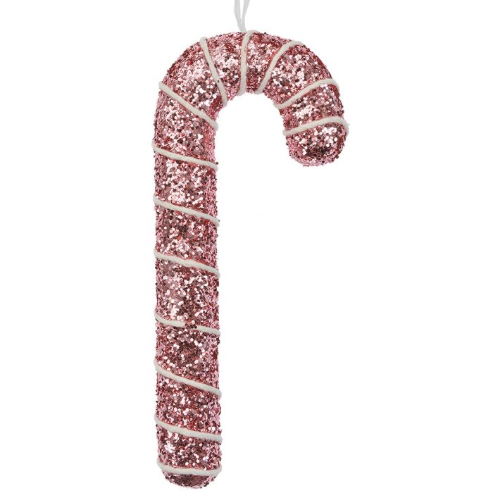 Clayre & Eef 66179 Ciondolo decorativo Candy Cane Rosa Glitter 7x2x17cm