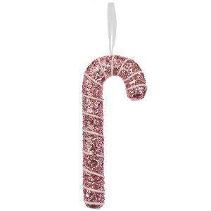 Clayre & Eef 66179 Ciondolo decorativo Candy Cane Rosa Glitter 7x2x17cm