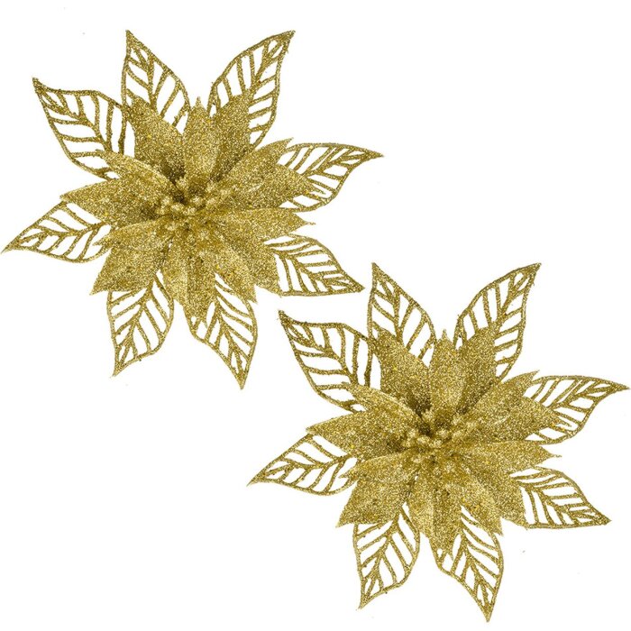 Clayre & Eef decorazione natalizia fiore oro Ø15cm set di 2 plastica glitterata