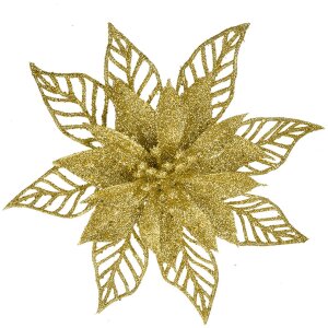Clayre & Eef decorazione natalizia fiore oro Ø15cm set di 2 plastica glitterata