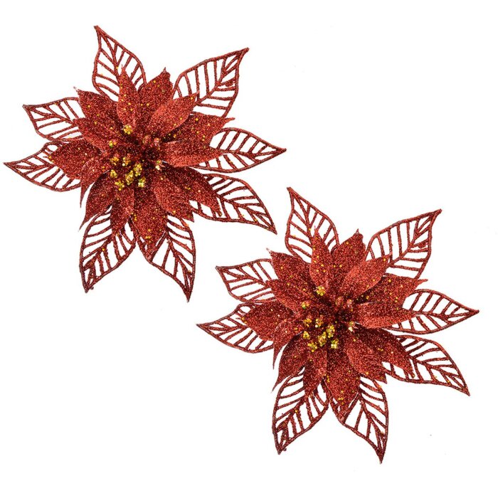 Set di fiori natalizi Clayre & Eef 2 pezzi rossi Ø15x2cm Decorazione in plastica glitterata