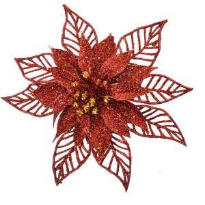 Set di fiori natalizi Clayre & Eef 2 pezzi rossi Ø15x2cm Decorazione in plastica glitterata