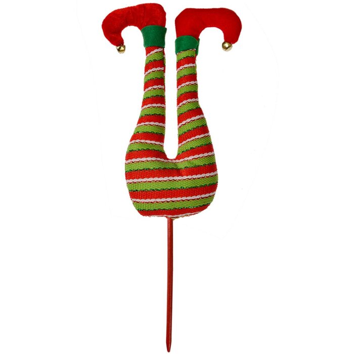 Clayre & Eef Decorazione natalizia con gambe da elfo 19x4x50 cm Rosso Verde Bianco