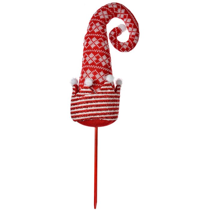 Clayre & Eef Cappello da elfo di Natale rosso bianco 17x7x54 cm legno tessile