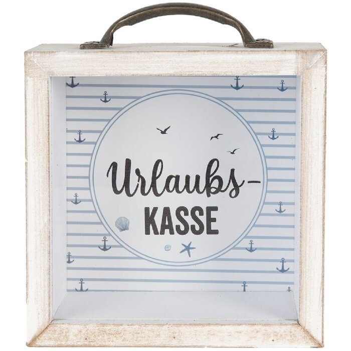 Clayre & Eef 65878 Salvadanaio bianco 15x8x18 cm Stile country MDF vetro