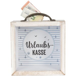 Clayre & Eef 65878 Salvadanaio bianco 15x8x18 cm Stile country MDF vetro