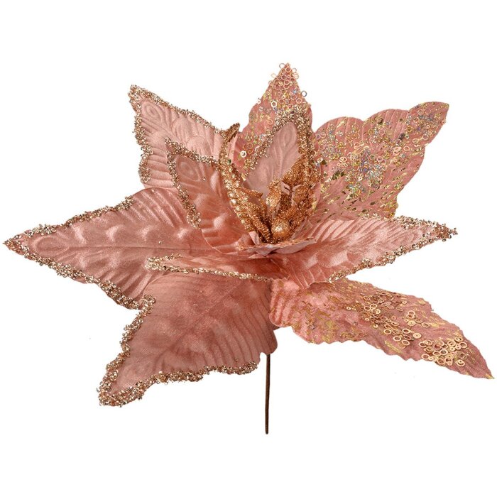 Clayre & Eef 66123 Decorazione natalizia Fiore rosa color oro Ø 44x58 cm Plastica