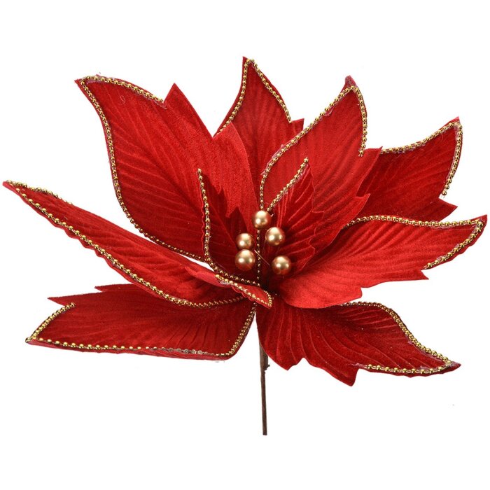 Clayre & Eef 66124 Decorazione natalizia Fiore Rosso Oro Ø 43x28 cm Plastica