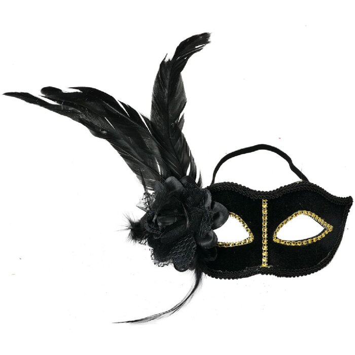 Clayre & Eef 66189 Maschera Oro Nero 22x9x21 cm Poliestere con piume