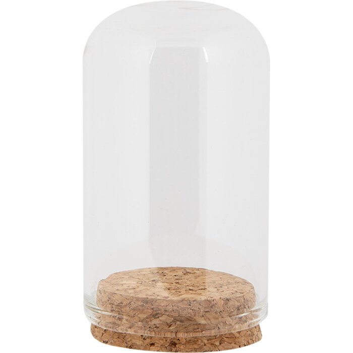 Clayre & Eef Vaso a campana in vetro Ø5x8cm Trasparente con base in sughero Vaso a campana decorativo