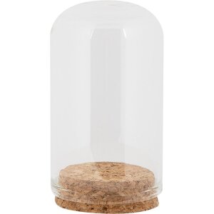 Clayre & Eef Vaso a campana in vetro Ø5x8cm Trasparente con base in sughero Vaso a campana decorativo