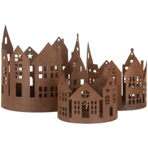 Clayre & Eef 6Y5784 Set di 3 casette da decorazione in stile country con finitura marrone ruggine