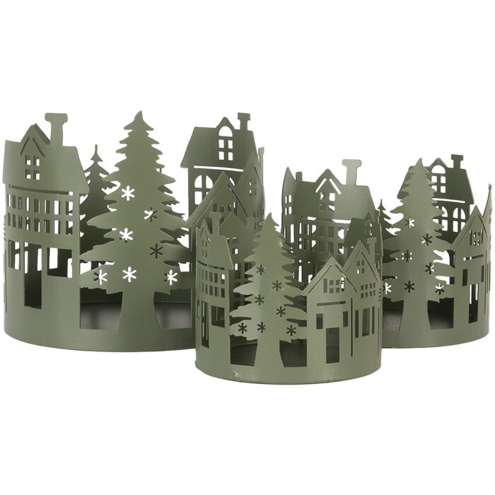 Clayre & Eef 6Y5788 Set di 3 casette di decorazione in stile country in metallo verde