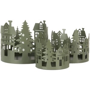 Clayre & Eef 6Y5788 Set di 3 casette di decorazione in stile country in metallo verde